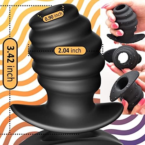 Anal Plug Hollow Ribbed Butt Plug Trainer For Comfortable Wear Hive Ass Tunnel Prostate Massager Sex Toy With Curved Base For Women Men Black Tjijp (X-Large) - Image 2