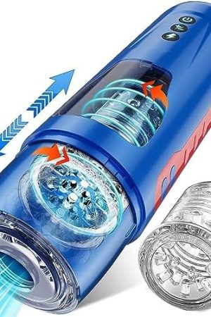 Automatic Male Masturbators -7 Thrusting & Rotating Modes Super Quiet With 3D Sleeve Adult Male Sex Toys For Men (Blue)