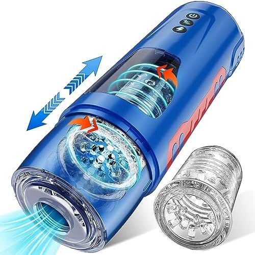Automatic Male Masturbators -7 Thrusting & Rotating Modes Super Quiet With 3D Sleeve Adult Male Sex Toys For Men (Blue)
