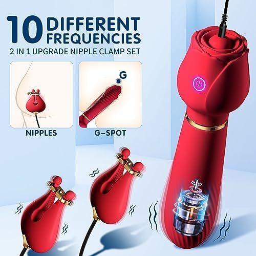 Nipple Clitoral Vibrator Sex Toys - 2 In 1 Rose Nipple Toys G Spot Wand Vibrators For Women With 10 Strong Vibration, Rechargeable Adult Sex Toys Nipple Clamps Stimulator For Women Couples Pleasure - Image 2