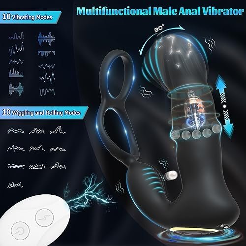 Prostate Massager Vibrating Butt Plug With Penis Ring, Wiggling & Thrusting Beads Prostate Vibrator Anal Dildo Gay Sex Toys, Prostate Stimulor Toys For Men Beginner Advanced Male Couples Anal Training - Image 2