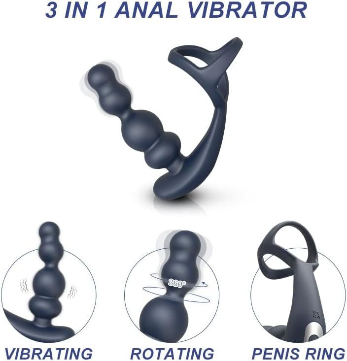 360° Rotating 3 In 1 Anal Vibrator Prostate Massager With Cock Ring, 10 Vibrating & 3 Roating Modes Prostate Stimulor With Vibrator Remote Butt Plug Anal Beads Adult Sex Toys For Women And Couples - Image 3