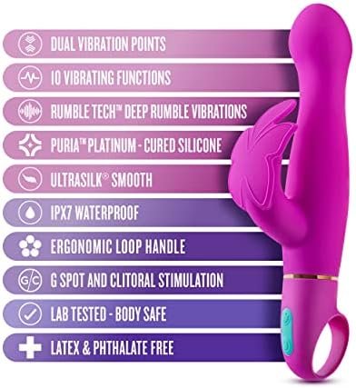 Blush Aria Naughty Af Silicone Rabbit Vibrator - Rumbletech Powerful Rumbly 10 Vibration Settings - G Spot And Clitoral Stimulation - Ipx7 Waterproof - Finger Loop For Accessibility - Sex Toy - Image 2