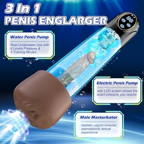 Electric Penis Enlarge Vacuum Pump - Waterproof Automatic Penis Enlargement Extend Pump Air Pressure Device Pocket Pussy Male Masturbator With 4 Suction Intensities, Adult Male Sex Toys & Game For Men - Image 2