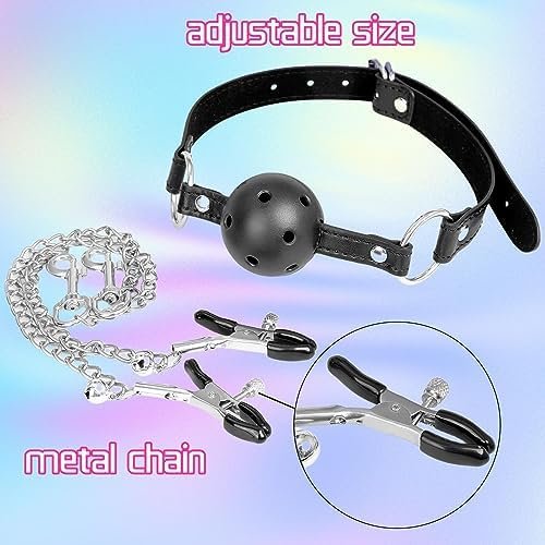 Sex Bondage Bdsm Restraints Set Sex Toy With Breathable Ball Adjustable Pressure Nipple Clips Clamps Clitoris Clip For Men Women And Couples - Image 3
