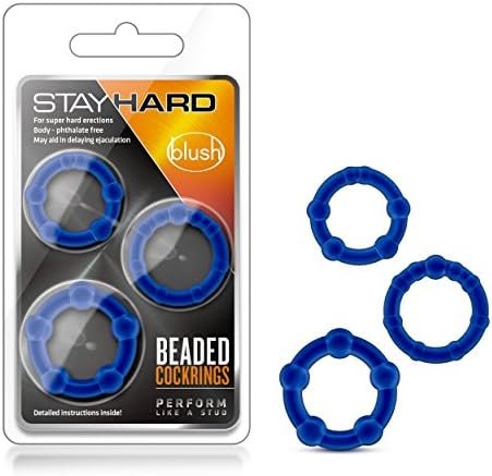 Blush Genuine Stay Hard Beaded Cock Rings In 3 Sizes - Soft, Super Stretchy - Increase Stamina - Longer, Harder, Bigger Thick Erections - Add Girth - Male Enhancement Sex Toy For Men, Couples - Blue