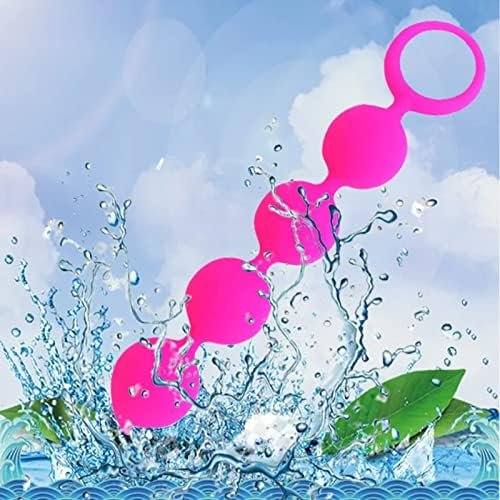 Silicone Anal Butt Beads Chain Plug, Four Ball Anal Chain Link With Safe O Pull Ring Anal Adult Sex Toy Anal Beads Chain Anal Dilator Silicone Flexible Anal Chain Butt Plug For Men Women(Rose Red) - Image 2
