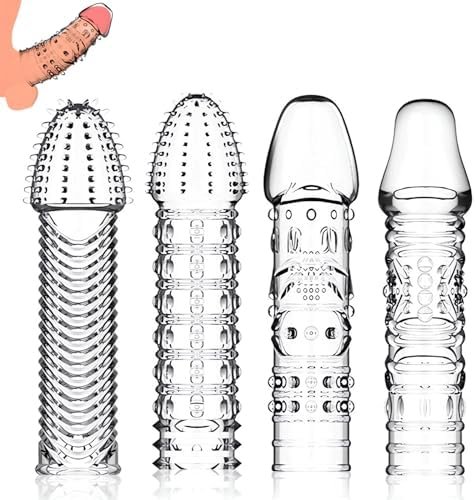 4Pcs Penis Sleeves Reusable Cock Condoms For Dildo Vibrator P-Spot G-Spot Couple Sex Toy Enhance Stimulation Delay Ejaculation
