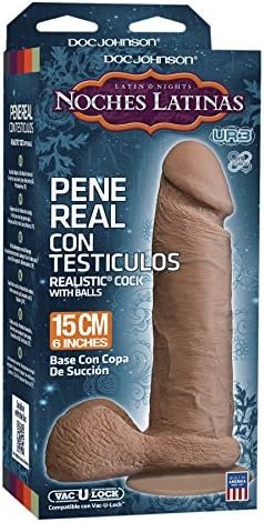 Doc Johnson Noches Latinas - Ultraskyn - Pene Real Con Testiculos - 6 Inch - Dual Density Dildo With Removable Vac-U-Lock Suction Cup - F-Machine And Harness Compatible - Caramel - Image 2