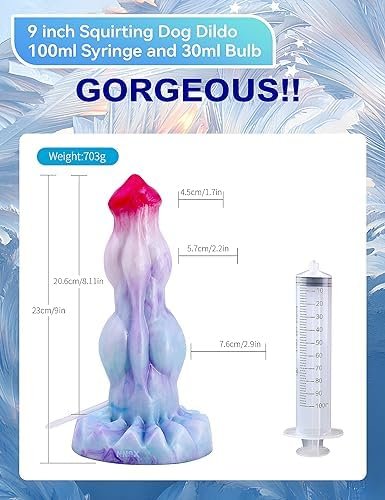 Squirting Dildo 9Inch Realistic Dog Dildo With Knots And Suction Cup, Thick Dragon Blue Silicone Dildos Anal Plug Toys For Women Men And Couples Strap On - Image 2