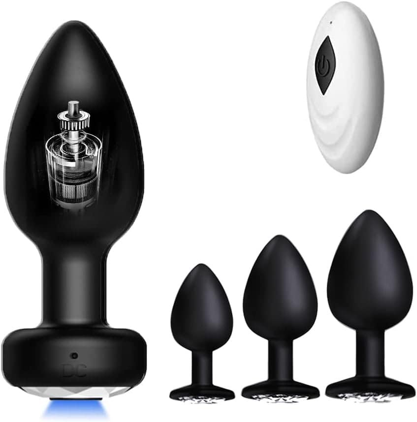 Covoi Vibrating Anal Plug Butt Set - 4Pcs Sex Toys, Plush Beginner, Remote Control Vibrator With 10 Vibration Modes, Adult Toys & Games For Men Women, Couples, Black Silver 1