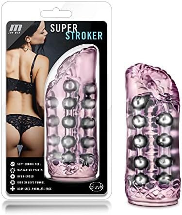 Blush M For Men Super Stroker - Soft Clear Realistic Masturbator - 4 Rows Of Massaging Pleasure Beads - Open Ended For Easy Cleaning And Warms To The Touch - Solo Or Couples Play - Sex Toy For Men