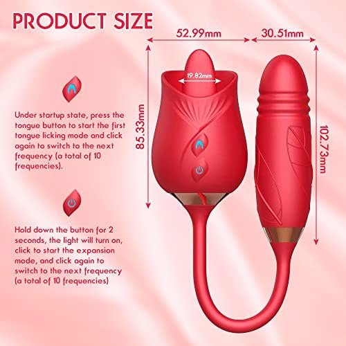 Rose Tongue Vibrator And Thrusting, 2-In-1 Adult Stress Relief Toys For Couples, Double Stimulator (Red) - Image 3