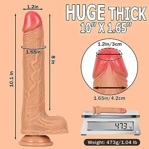 Realistic Dildos 10 Inch Huge Thick, Soft Dual Density Liquid Silicone Dildo, Suction Cup Dildo For Women Discreet, G Spot Penis Anal Dildo Lifelike, Adult Sex Toys For Female Beginner Gay Men Couple - Image 2