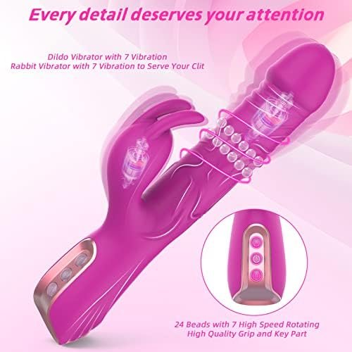 Rotating Beaded Clit Rose Rabbit Dildo Vibrator Adult Sex Toys For Women,Triple Action G Spot Vibrators With Independent Clitoral Stimulator 7 Rotating & Vibration Realistic Dildo Vibrators For Couple - Image 3