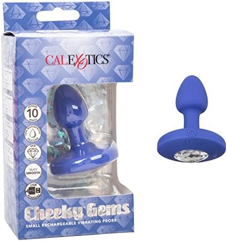 Calexotics Cheeky Gems Small Rechargeable Vibrating Probe Anal Butt Plug Vibrator - Blue - Se-0443-15-3