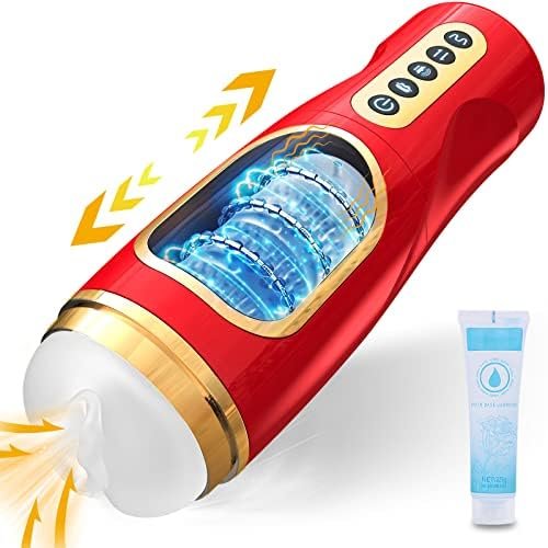 Automatic Sucking Male Masturbator, Pocket Pussy Masturbator Stroking Toy With 10 Vibrating & Thrusting Modes For Penis Stimulation, Male Realistic Stroker Adult Sex Toys For Men Masturbation (Red)