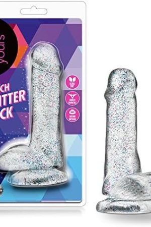 Blush - 6 Inch Glitter Dildo - Soft Pliable Realistic Small 1.4" Wide - Strap On Compatible Suction Cup For Hands Free Play - Female Male Adult Sex Toy For Couples Women Men - Sparkling Clear