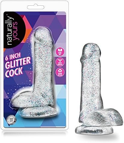 Blush - 6 Inch Glitter Dildo - Soft Pliable Realistic Small 1.4" Wide - Strap On Compatible Suction Cup For Hands Free Play - Female Male Adult Sex Toy For Couples Women Men - Sparkling Clear