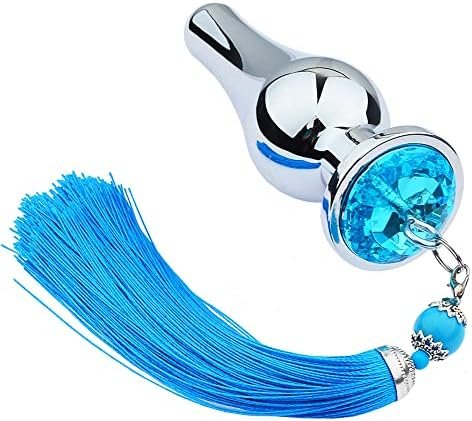 Sm Metal Stainless Steel Anal Plug Blue Jewelry Base Adult Product Tassel Pendant Anal Plug Breast Clip Set(L) - Image 2