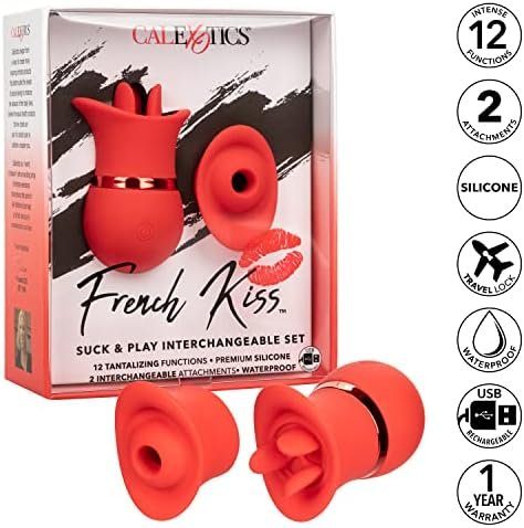 Calexotics French Kiss Suck And Play Interchangeable Set - Premium Rechargeable Travel Size Suction Vibrator - Luxury Adult Sex Toy For Women- Red - Image 3