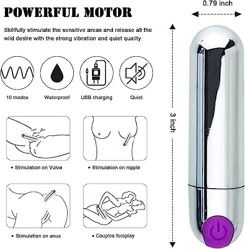 Bullet Vibrator For Precision Clitoral Stimulation, Mini Adult Massager For Travel Vibrant, Discreet Rechargeable Vibe With 10 Vibration Modes Waterproof Nipple G-Spot Stimulator Sex Toys For Women - Image 2