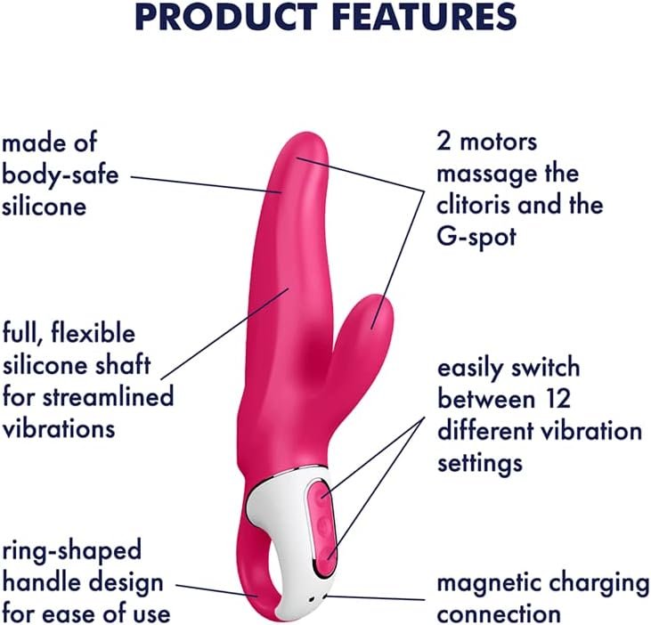 Satisfyer Mr. Rabbit Vibrator - G-Spot And Clitoris Stimulator, 12 Vibration Programs, Flexible Shaft, Retaining Ring - Soft Silicone, Waterproof, Rechargeable - Image 3