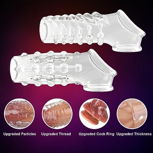 Penis Sleeves With Cock Ring, 2 Pack Reusable Cock Sleeves Extender Thickened Condoms Delay Ejaculation, Enlargement Sex Toys For Men Couple Flirting - Image 2
