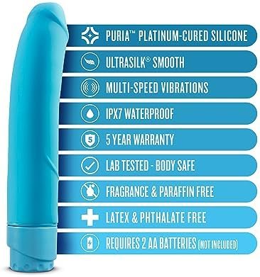 Blush Beau - 8.5 Inch Platinum Puria Silicone Deep Rumbly Vibrating Dildo - Curved For G Spot - Ipx7 Submersible Waterproof - Stimulating Ultrasilk Smooth Vibrator Sex Toy For Women Men Couples - Blue - Image 2