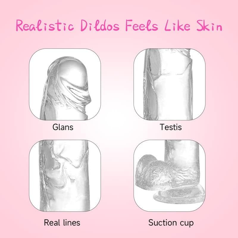 Sex Toys For Women, Clear Dildo, Glass Dildo, 8.5 Inch Realistic Silicone Suction Cup Dildo Big Big Thick Anal Butt Plug Adult Sexy Toys For Women Men Couple Stimulation,Clear - Image 2