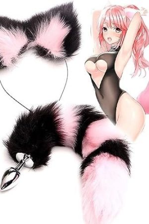 Fox Anal Plug Set Faux Fur Cat Wolf Tail Anal Plug Tail Choker Nipple Clamps Anal Butt Plug Set Adults Plush Tail Cosplay Costume For Women Sex Pleasure Black Pink Butt Plug Tail