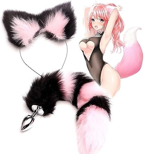 Fox Anal Plug Set Faux Fur Cat Wolf Tail Anal Plug Tail Choker Nipple Clamps Anal Butt Plug Set Adults Plush Tail Cosplay Costume For Women Sex Pleasure Black Pink Butt Plug Tail
