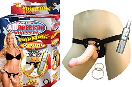 Real Skin All American Real Skin Whoppers Vibrating Dong With Universal Harness 8 Inch Flesh Dildo