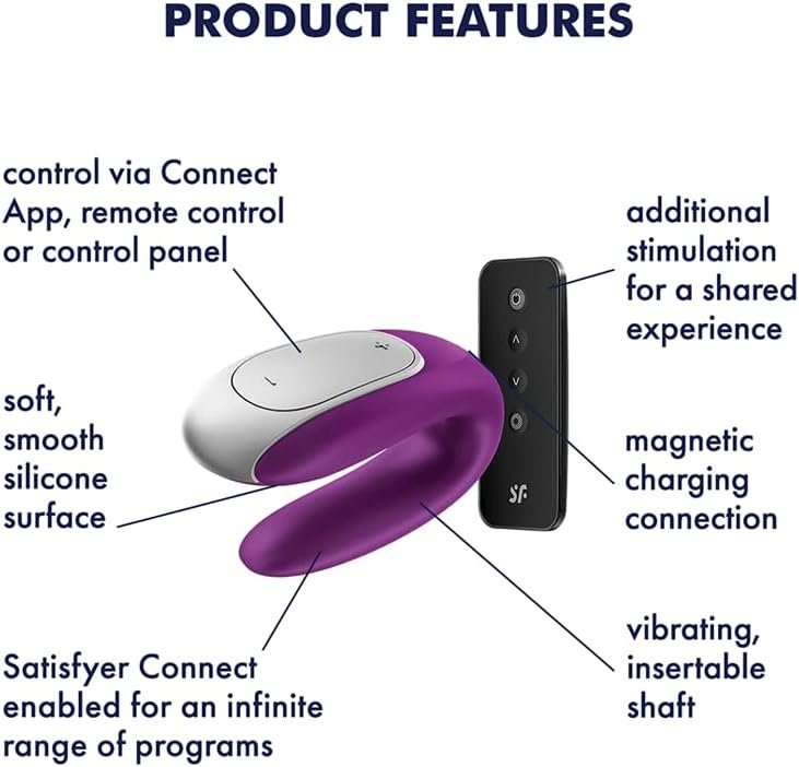 Satisfyer Double Fun Couples Vibrator With App Control And Wireless Remote - G-Spot And Clitoral Stimulation, Partner Toy, U-Shape - Compatible With Satisfyer App, Waterproof, Rechargeable (Black) - Image 3