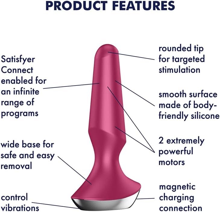 Satisfyer Plug-Ilicious 2 Anal Vibrator With App Control - Vibrating Anal Plug, Butt Plug, Voluminous Shape, Rounded Tip, Wide Base - Compatible With Satisfyer App, Waterproof, Rechargeable (Berry) - Image 3