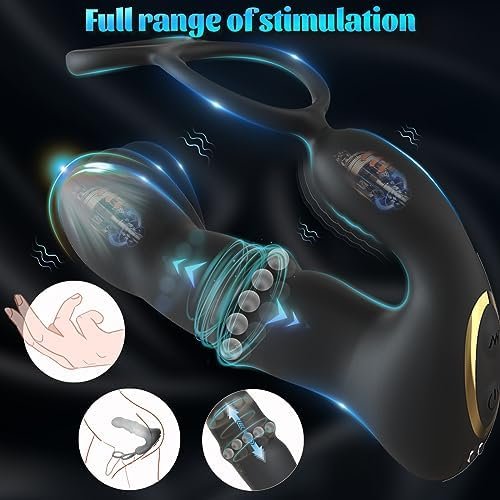 Prostate Massager Vibrating Butt Plug With Penis Ring, Wiggling & Thrusting Beads Prostate Vibrator Anal Dildo Gay Sex Toys, Prostate Stimulor Toys For Men Beginner Advanced Male Couples Anal Training - Image 3