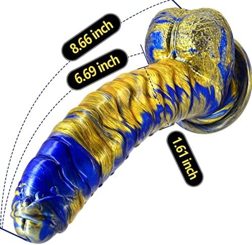 Realistic Dildo 8.66 Inch G-Spot Ribbed Cock Penis With Strong Suction Cup Silicone Prostate Massager Sex Toys For Vaginal Anal Masturbation, Blue & Golden, Tjijp - Image 2