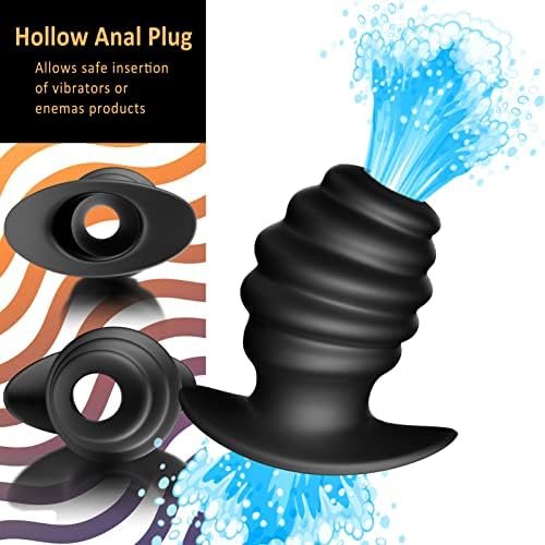 Anal Plug Hollow Ribbed Butt Plug Trainer For Comfortable Wear Hive Ass Tunnel Prostate Massager Sex Toy With Curved Base For Women Men Black Tjijp (X-Large) - Image 3