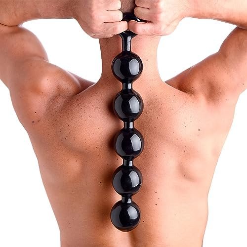 Master Series Black Baller Anal Beads Dildo, Long Black Adult Toys For Men, Women, And Couples, With Pull Ring, Easy To Clean And Body Safe, 2.65 Inch Balls, 17.5 Inches Long