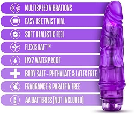 Blush B Yours Vibe 3 - Feels Real Realistic 7.75 Inch Vibrating Dildo - 1.75 In Width - Ipx7 Waterproof - Soft Flexishaft Bendable Multi Speed Vibrator - Sex Toy For Women Couples - Clear Purple - Image 2