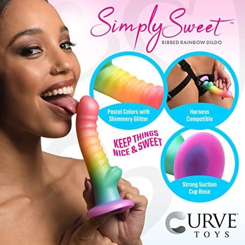 Curve Toys Simply Sweet Swirl Rainbow Silicone Dildo For Men Women & Couples. Colorful Swirled Strong Suction Base Dildo. 1 Piece, Rainbow. - Image 2