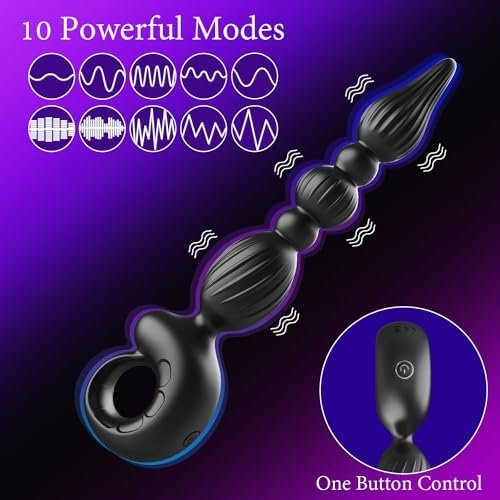 Anal Beads Prostate Vibrator For Men - Adult Sex Toys Butt Plug Vaginal G Spot Prostate Massager With 10 Vibrating Modes & Pulling Ring, Rechargeable Waterproof P-Spot Stimulator For Women Couple - Image 2