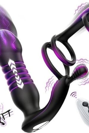 Anal Sex Toys For Men Prostate Massager 3 Ring Vibrating Cock Ring,Anal Plug Male Sex Toy With 10 Thruting & 10 Vibrating Modes,Remote Control G-Spot