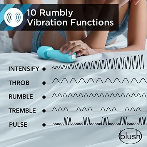 Blush Rose Petite Massage Wand - 10 Modes Mini Vibrator With 3 Unique Clitoral Stimulating Puria Silicone Heads - Ultrasilk Smooth - Powerful Not Buzzy Vibrations - Personal Massager For Women - Blue - Image 2