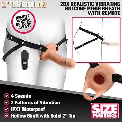 Size Matters 2" Erection 28X Realistic Vibrating Premium Silicone Penis Sheath With Remote For Men & Couples. Rechargeable And Waterproof, Fully Adjustable Penis Sheath, 2 Pieces - Black - Image 2