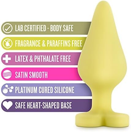 Blush Naughty Candy Heart - Smooth Satin Silicone Heart Shaped Bottom Anal Butt Plug Sex Toy For Men And Women - Yellow - Image 2