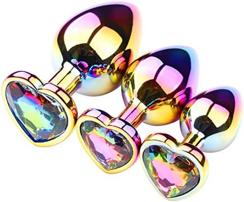 Lock Love Colorful Rainbow Gradient Anal Butt Plug Colorful Butt Plug Rainbow Crystal Metal Princess Rainbow Butt Plug For Women Sex Gift (Heart)