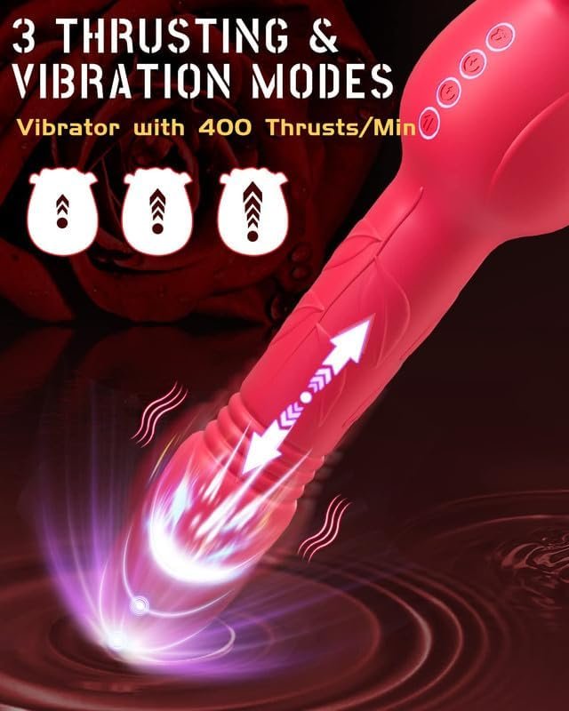 Rose Sex Toys For Women - 3In1 Rose Sex Toy Vibrator With 2 Sucking Cups, Clitoral Nipple Vibrators With 7 Tongue Licking & 3 Thrusting G Spot Dildo, Adult Sex Toys Woman Sex Machine - Image 3