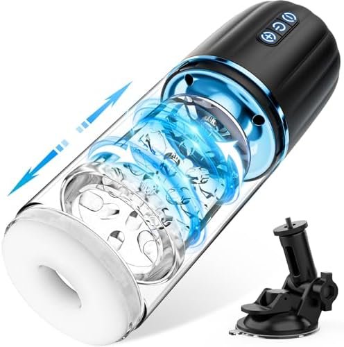 Automatic Male Masturbators Cup, Male Masturbator Toy With 7 Thrusting & Rotating, 50Db Quiet Hands Free Pocket Pussy Stroker, 3D Realistic Sleeve Adult Toys Male Sex Toys For Men Blue