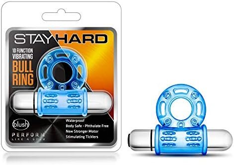 Blush Stay Hard 10 Function Vibrating Bull Cock Ring - Perform Like A Stud - Get Thicker, Longer, Harder, Bigger, Stronger Erections - Better Sex - Male Enhancement Sex Toy For Men, Couples - Blue